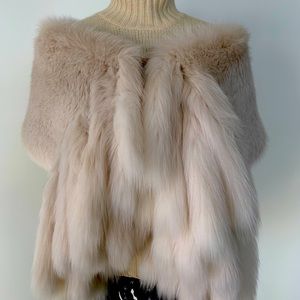 Worth Cream FOX glamour shawl wrap w/fur tassels